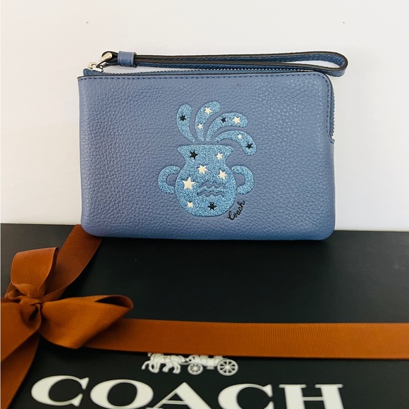 Coach Bags Coach Zodiac Sign Corner Zip Wristlet With Aquarius